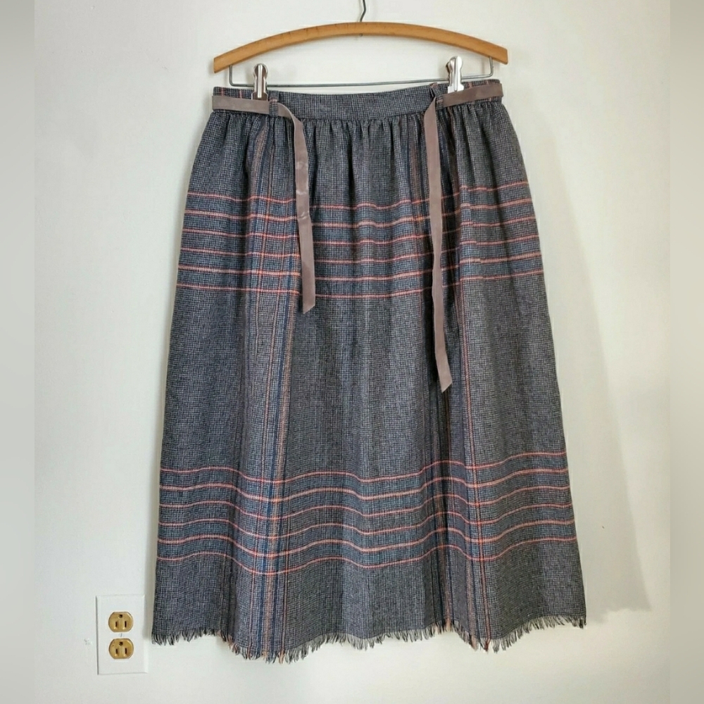 70s 80s Vintage ILGWU Panther Gingham Wool Blend Skirt 32" waist